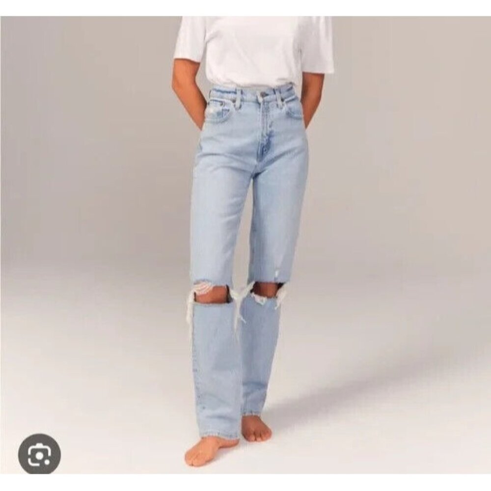 Abercrombie & Fitch Jeans 37 / 24 90's Straight High-Rise Acid Wash Ripped Knees
